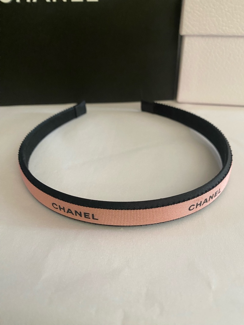 Chanel Ribbon Pink Logo Ribbon Slim Headband